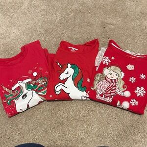 Unicorn and Snowflake Red Kids shirts